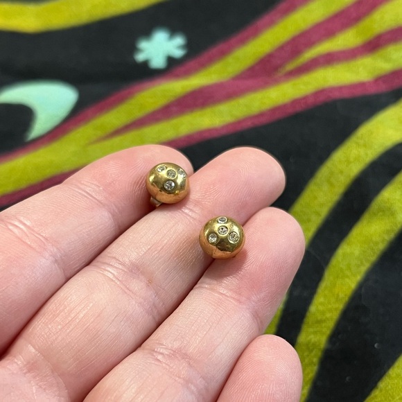 VTG Whimsigoth Rhinestone Gold Tone Metal Stud Post Pierced Costume Earrings - Picture 3 of 5